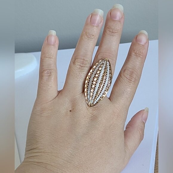 Boho Sterling Silver Rose Gold Marquis Two Tone Full Finger Statement Ring - Picture 6 of 13